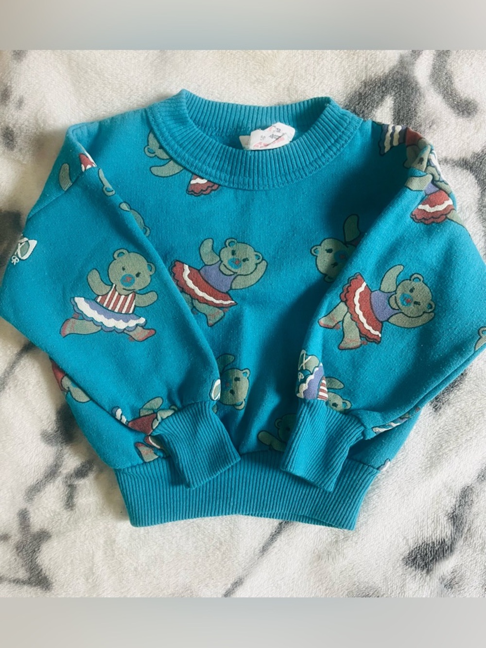 Kidets Vintage 1980’s  Girls 2T Turquoise Ballerina Teddy Bear Pullover Sweater